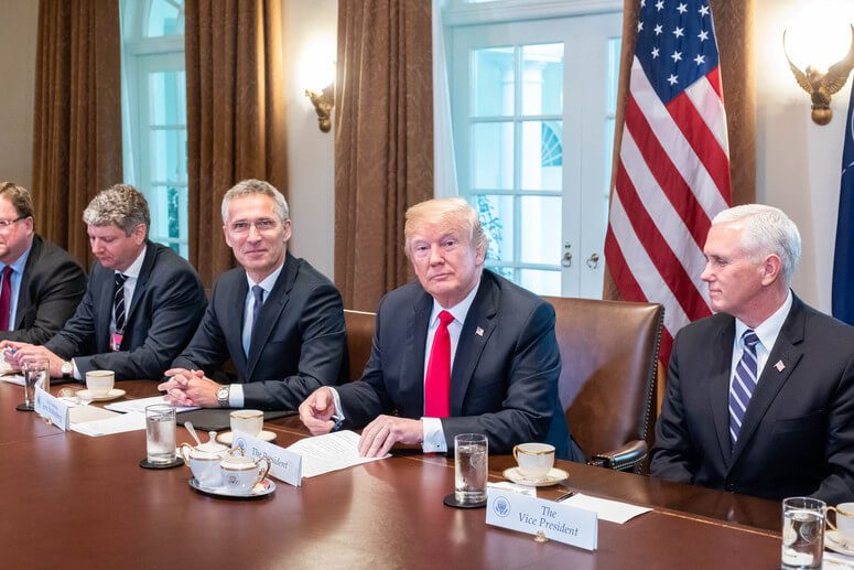 (right to left) Mike Pence (Vice President of the United States), the President of the United States of America, Donald Trump, NATO Secretary General Jens Stoltenberg